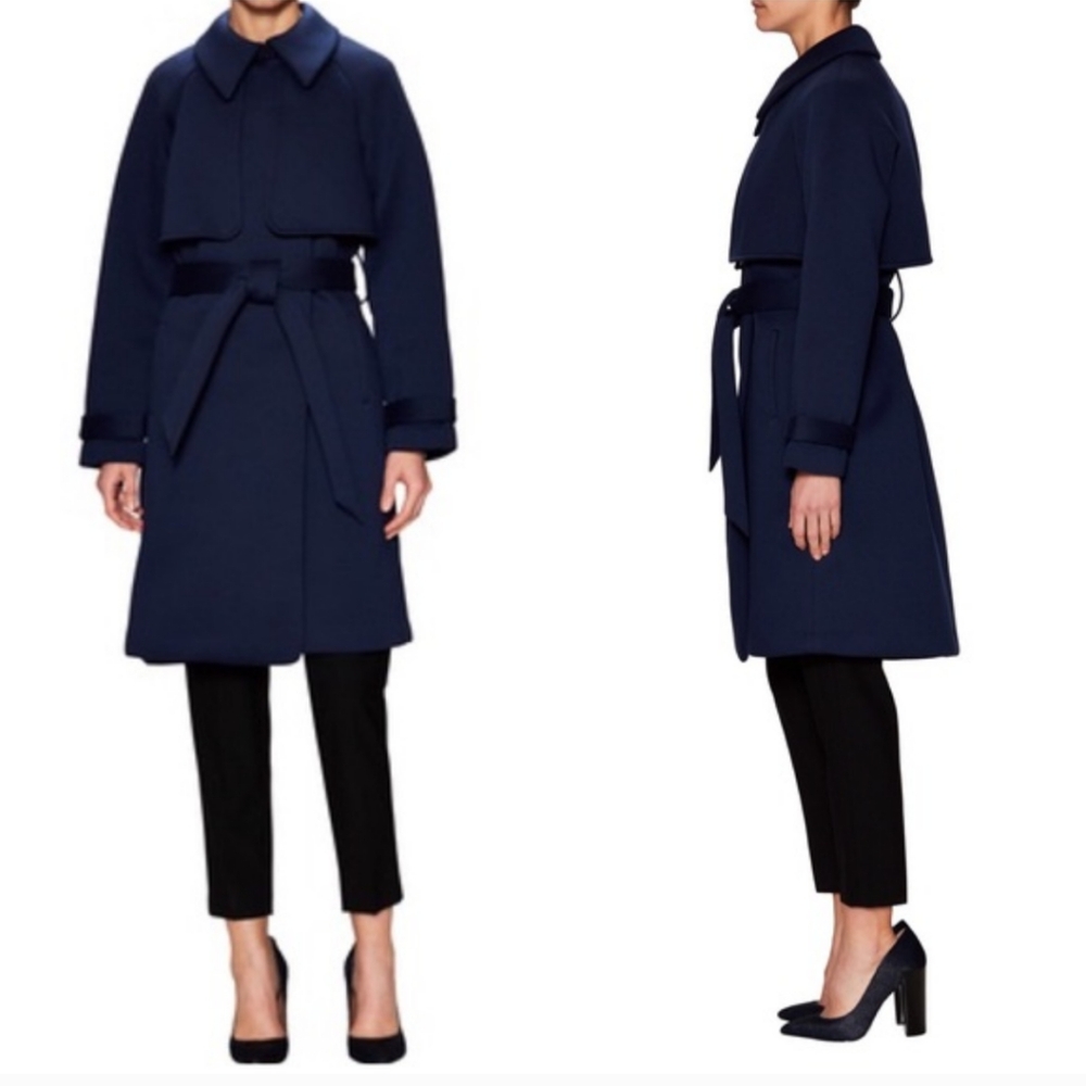 ANTHRO' TRACY REESE Blue Neoprene Trench Coat Jacket - Picture 2 of 8